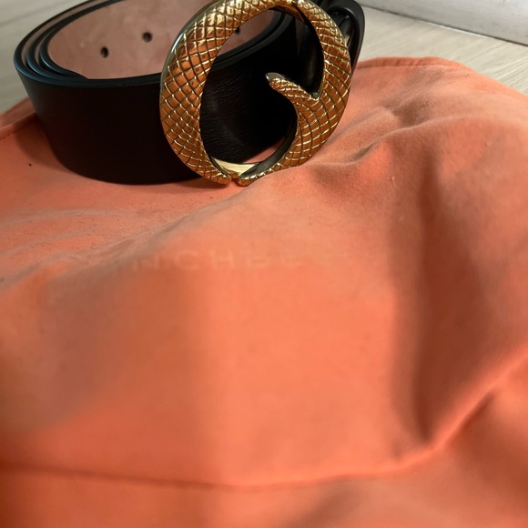 Elegant Black Belt with Gold Snake Buckle - Picture 2 of 5